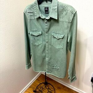 Zara denim distressed shacket.